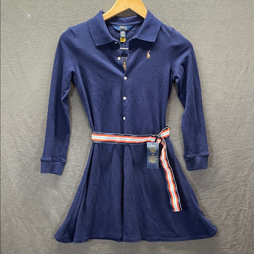 Polo by Ralph Lauren Navy big girls belted‎ knit oxford polo Dress